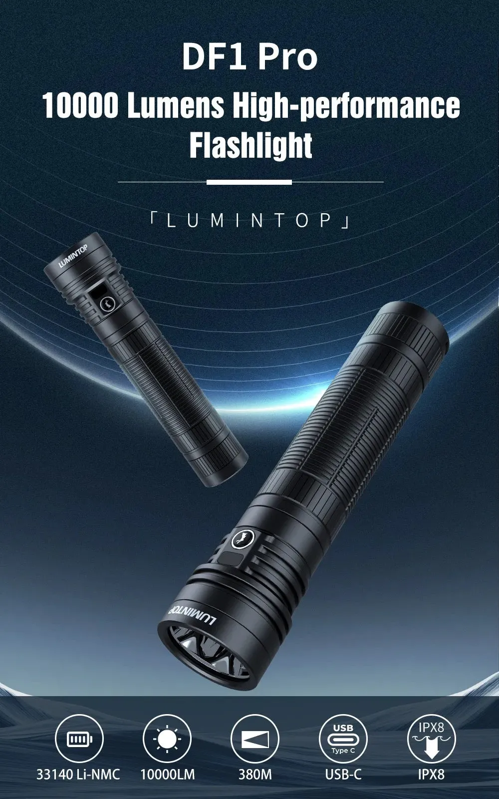 Lumintop DF1 PRO Long Run-Time 10,000 Lumen Rechargeable LED Flashlight 1 * 33140 Battery Included