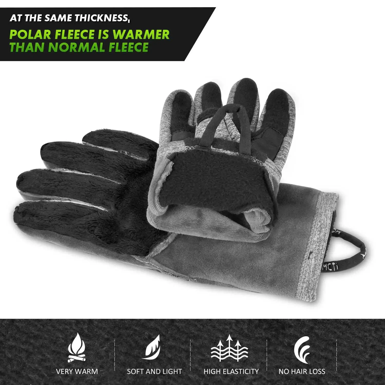 MCTi Winter Gloves Touchscreen Warm Fleece Lining Goatskin Leather Palm for Men Women Running Cycling