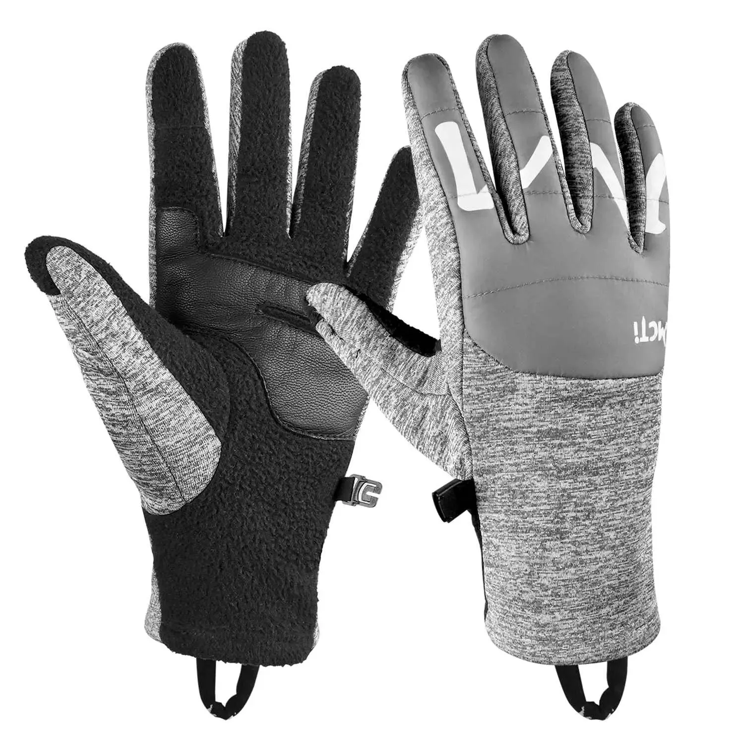 MCTi Winter Gloves Touchscreen Warm Fleece Lining Goatskin Leather Palm for Men Women Running Cycling