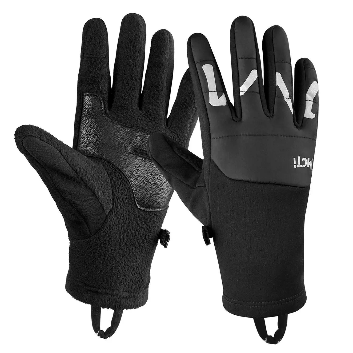 MCTi Winter Gloves Touchscreen Warm Fleece Lining Goatskin Leather Palm for Men Women Running Cycling