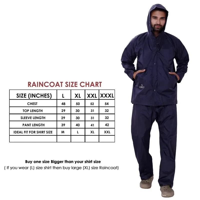 Men Raincoat - Waterproof Nylon with Adjustable Hood | Top & Bottom Set | Navy Blue | Size: Large