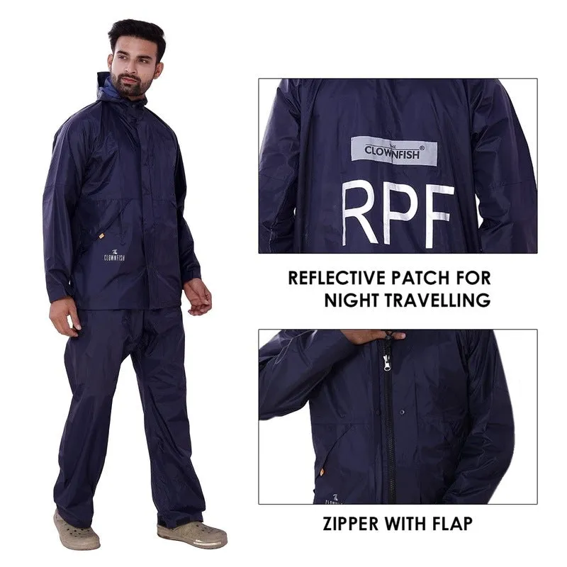 Men Raincoat - Waterproof Nylon with Adjustable Hood | Top & Bottom Set | Navy Blue | Size: Large