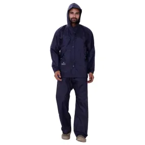 Men Raincoat - Waterproof Nylon with Adjustable Hood | Top & Bottom Set | Navy Blue | Size: Large