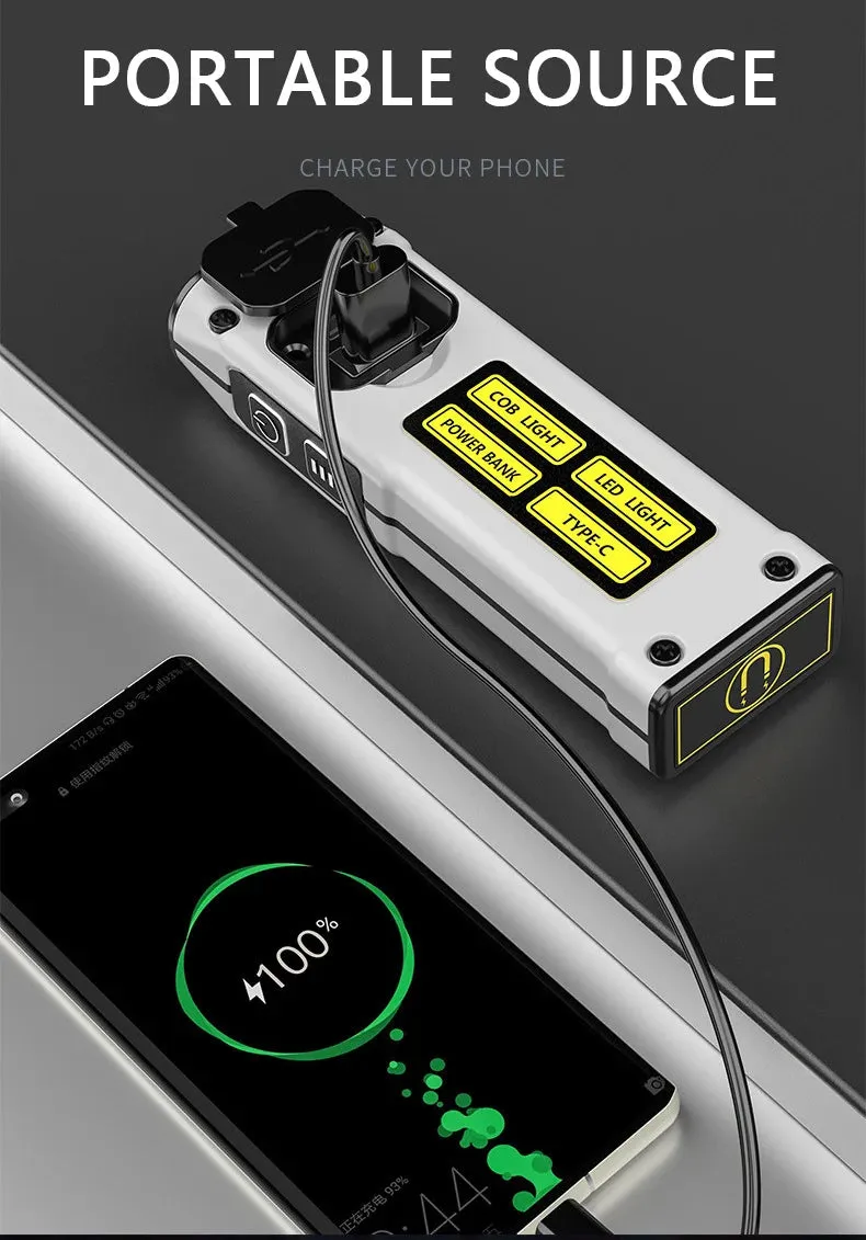 Mini Dual Light Source Flashlight TYPE-C Fast Charging Multi-function Working Torch with Magnet