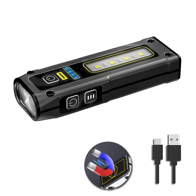 Mini Dual Light Source Flashlight TYPE-C Fast Charging Multi-function Working Torch with Magnet