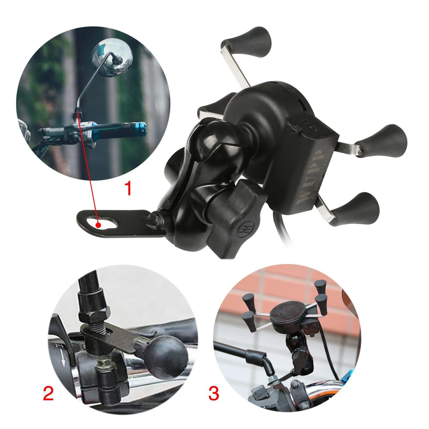Motorcycle Handlebar Mount Holder with USB Charger