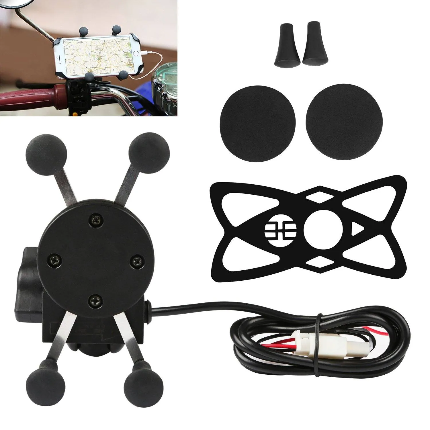 Motorcycle Handlebar Mount Holder with USB Charger