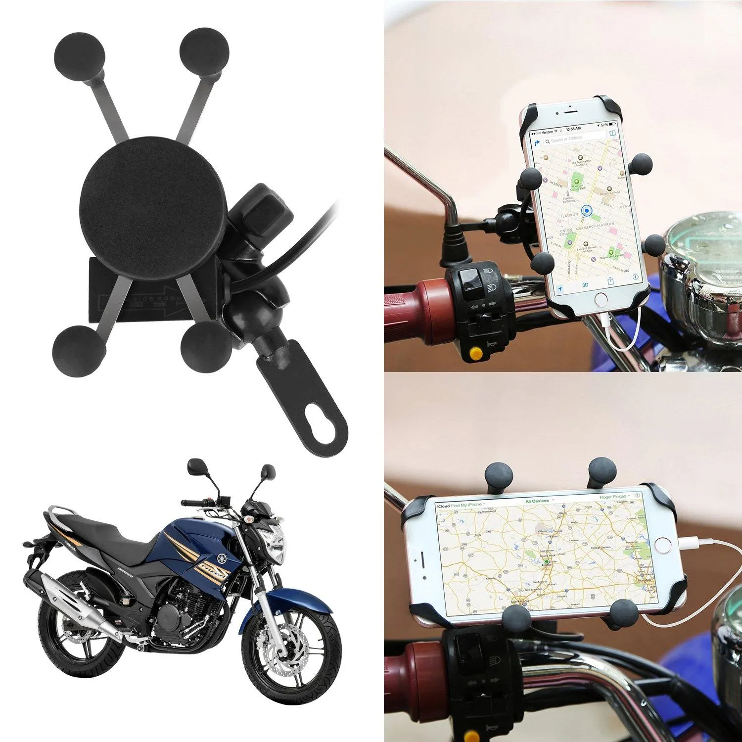 Motorcycle Handlebar Mount Holder with USB Charger