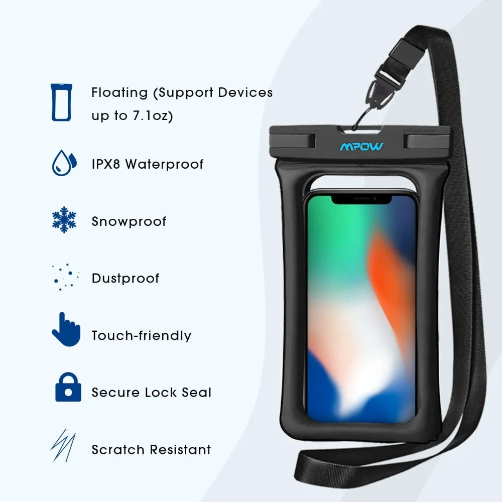 Mpow IPX8 Waterproof Bag Case Universal 6.5 inch Mobile Phone Bag Swim Case Take Photo Under water For iPhone Xs Samsung Huawei