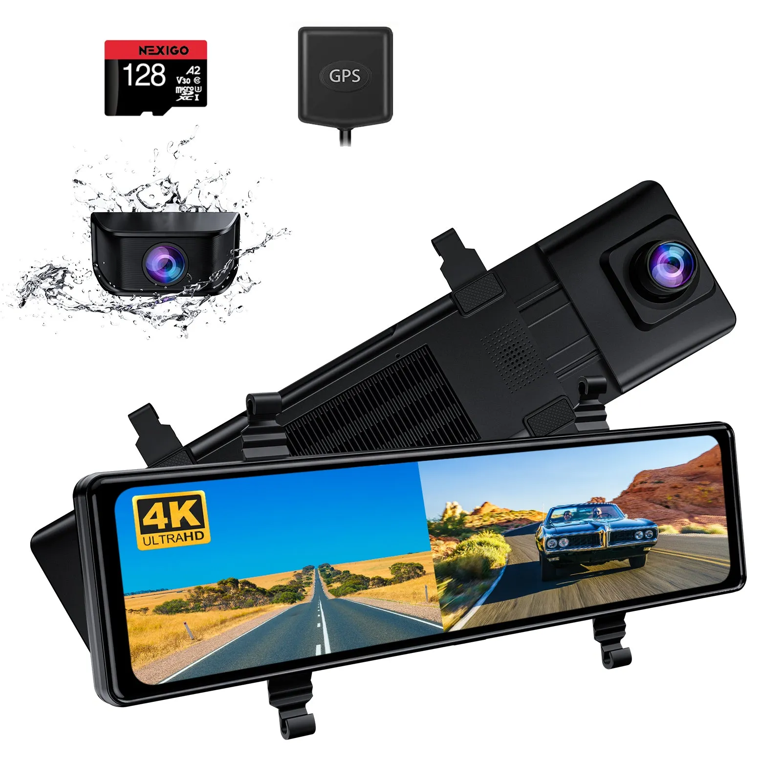 NexiGo D90 4K Mirror Dash Cam with Dual Sony Sensors