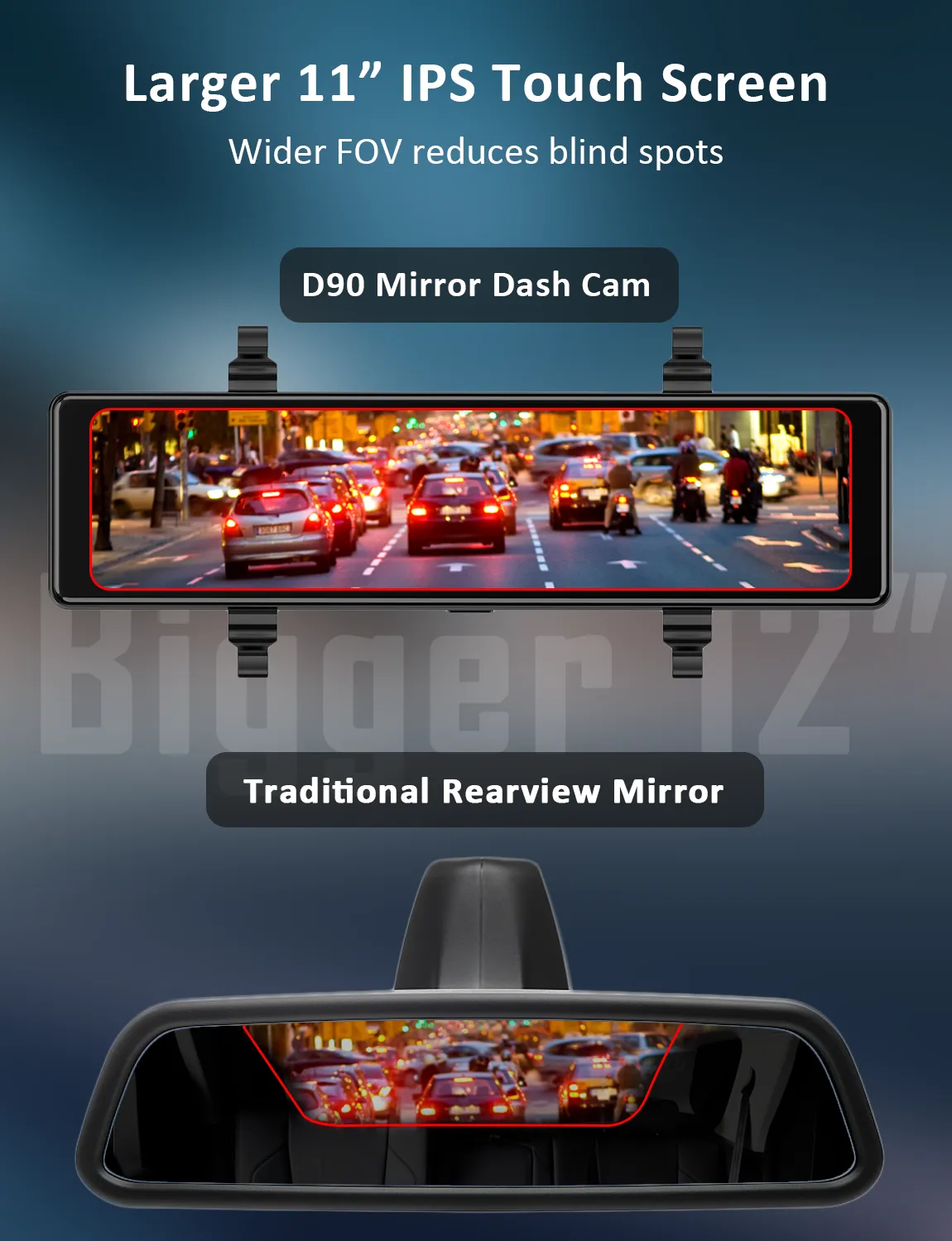 NexiGo D90 4K Mirror Dash Cam with Dual Sony Sensors