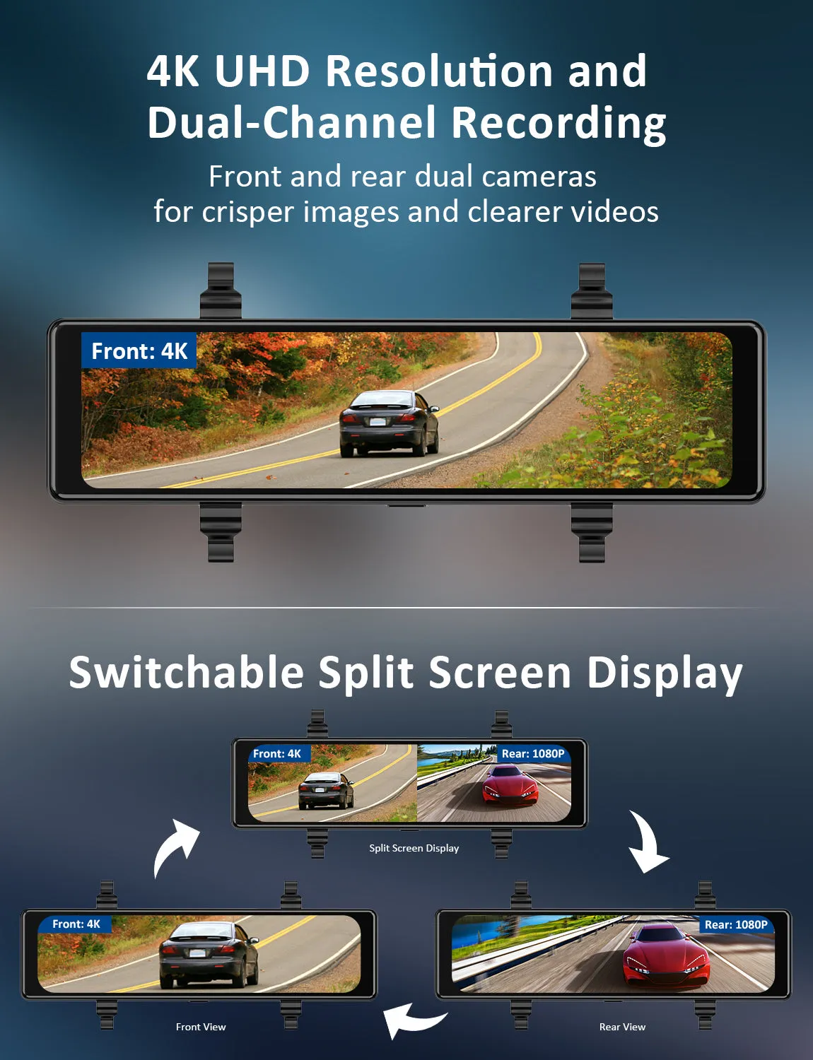 NexiGo D90 4K Mirror Dash Cam with Dual Sony Sensors