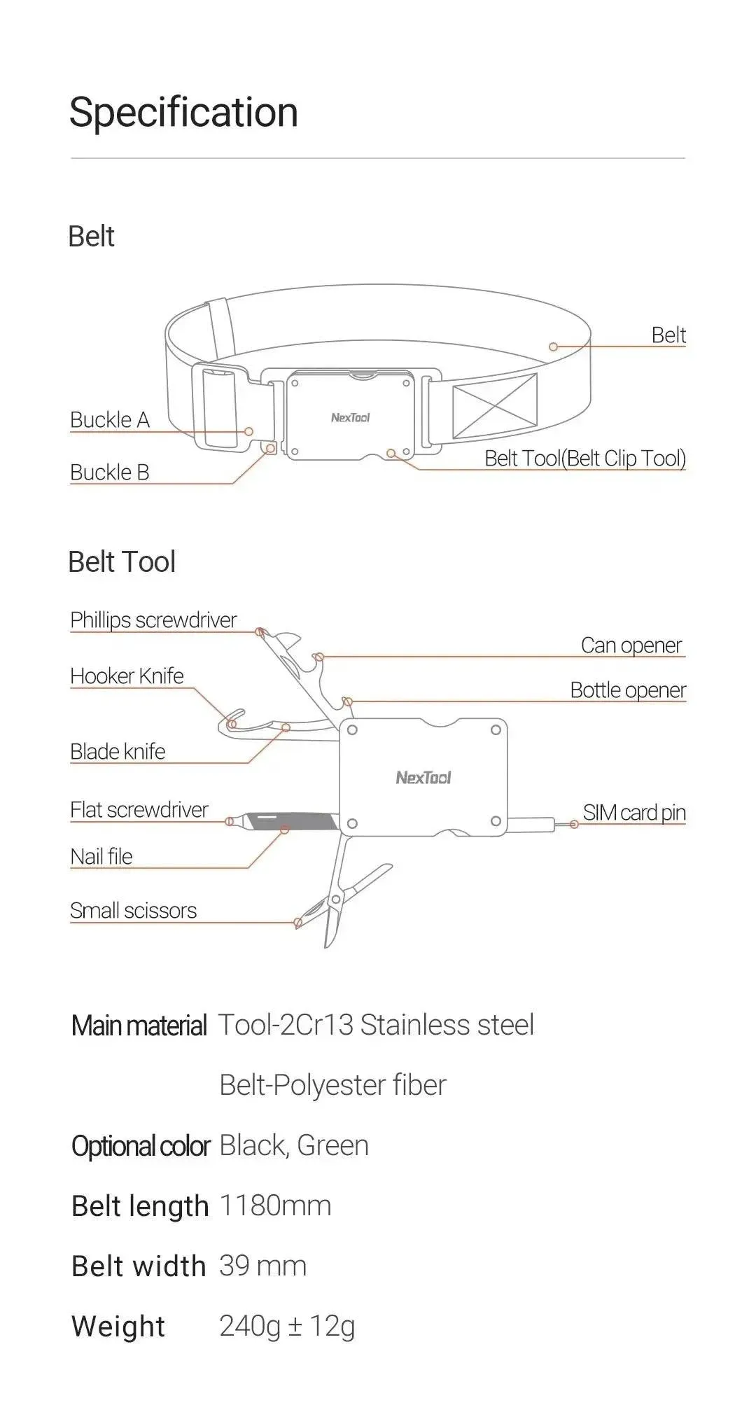 NexTool Outdoor Multi Functional Men Waist Belt Buckle Repair Tool Screwdrivers Scissors File Bottle Opener SIM Card Pin Remover