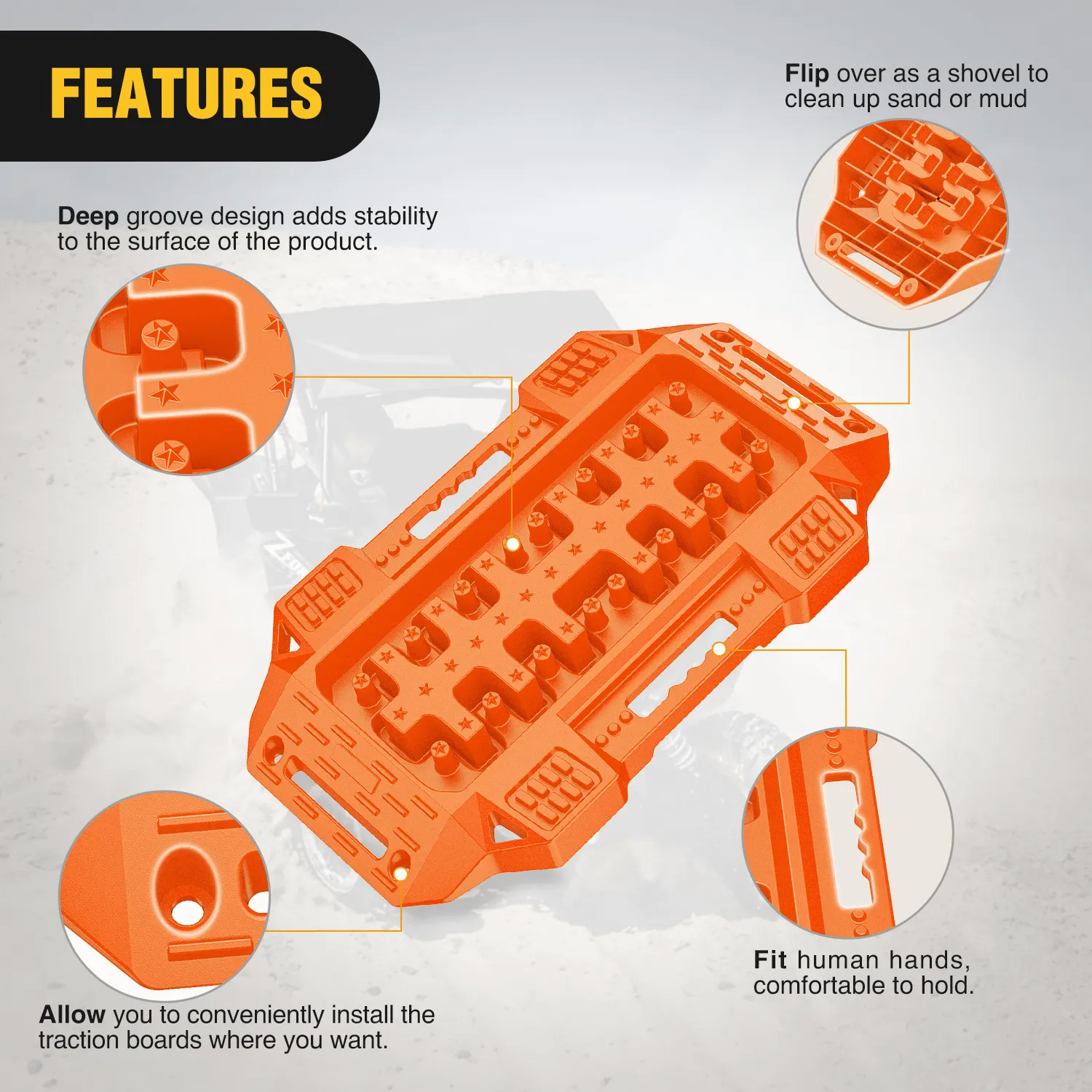 Off-Road Mini Short Recovery Traction Boards For 4WD 4X4 (2PCS Orange)