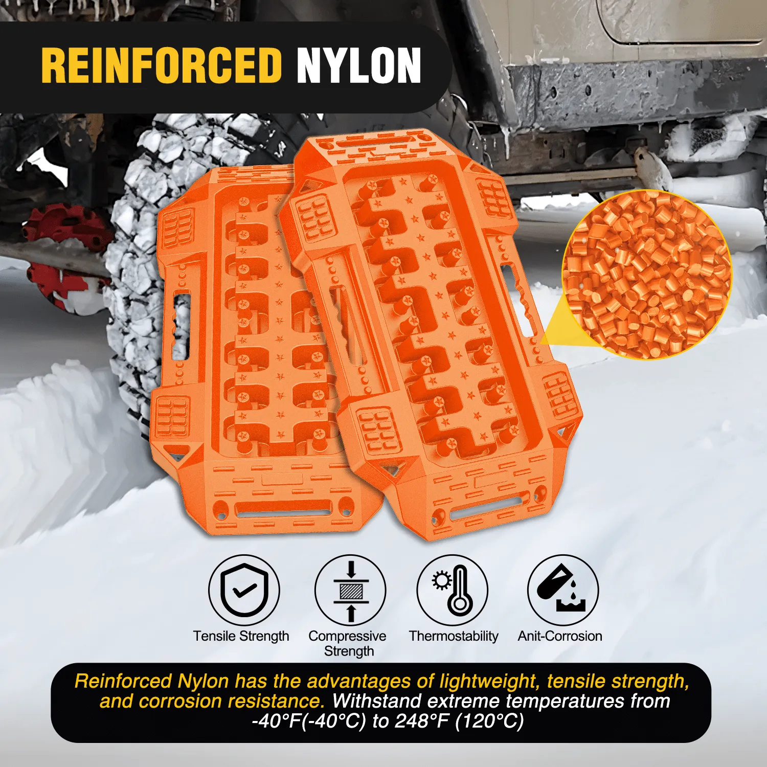 Off-Road Mini Short Recovery Traction Boards For 4WD 4X4 (2PCS Orange)