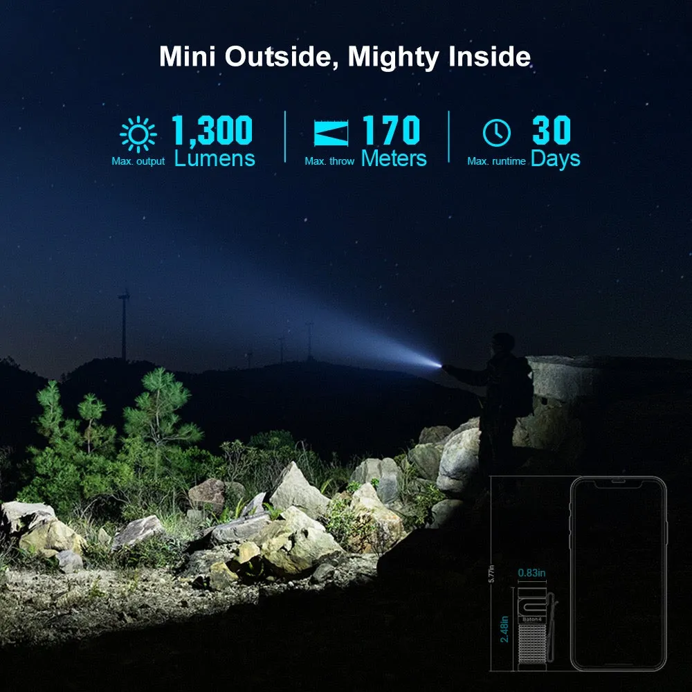Olight Baton 4 Premium 1300 Lumen Rechargeable EDC Flashlight w/ Charging Case - Fighter Pilot
