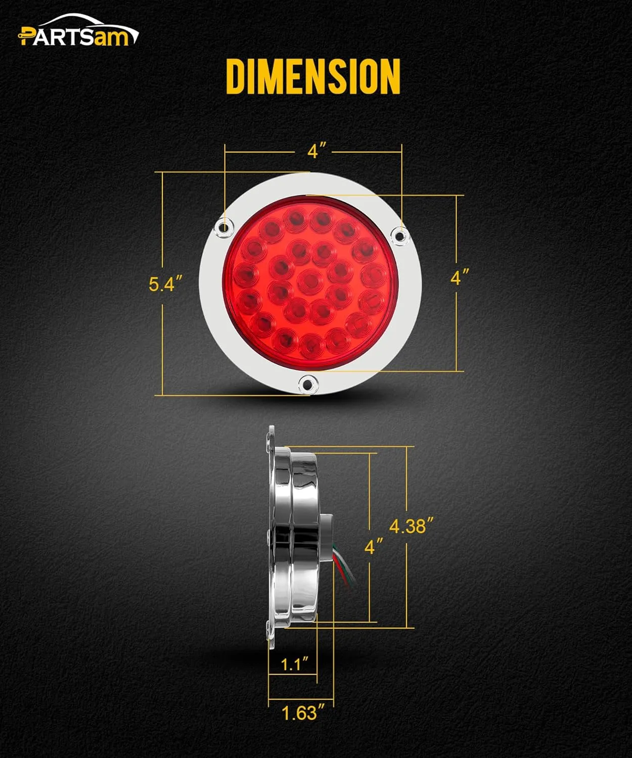 Partsam 10x 4 Round Led Trailer Tail Lights Red 24LEDs Flange Mount Sealed Chrome LED Stop Turn Tail Lights Marker Clearance Brake Running Taillights Hardwired Waterproof for RV Trucks 12V DC
