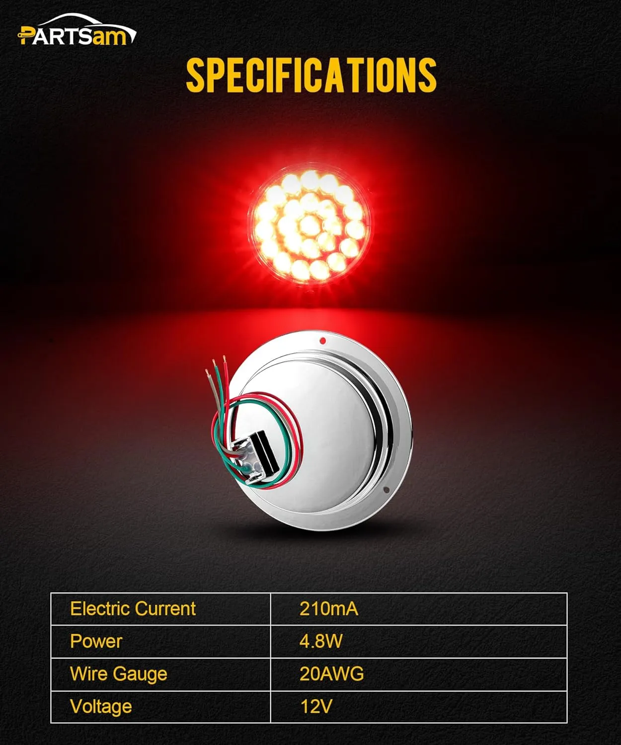 Partsam 10x 4 Round Led Trailer Tail Lights Red 24LEDs Flange Mount Sealed Chrome LED Stop Turn Tail Lights Marker Clearance Brake Running Taillights Hardwired Waterproof for RV Trucks 12V DC
