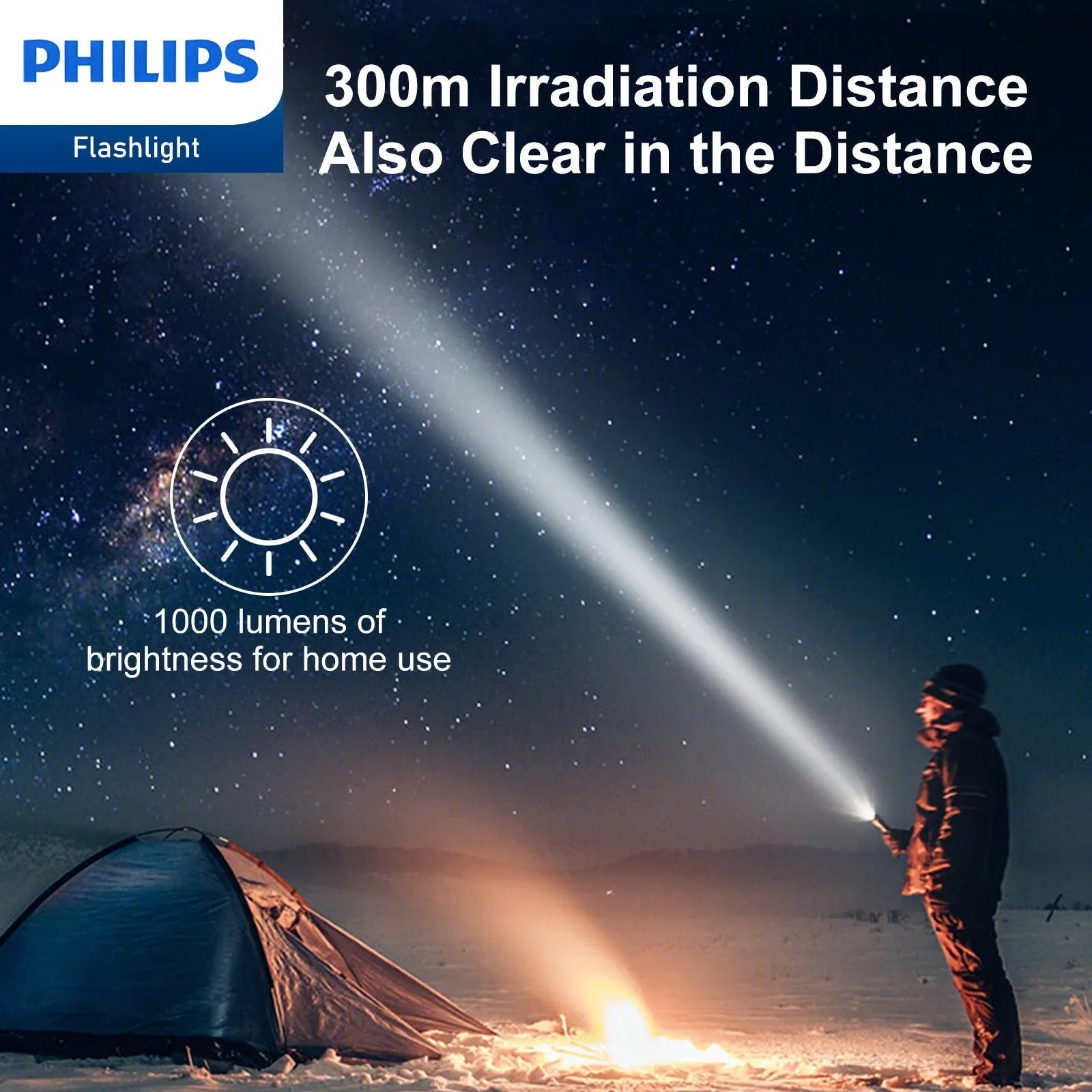 Philips SFL3602R Rechargeable LED Flashlight 1000 Lumens (Black)