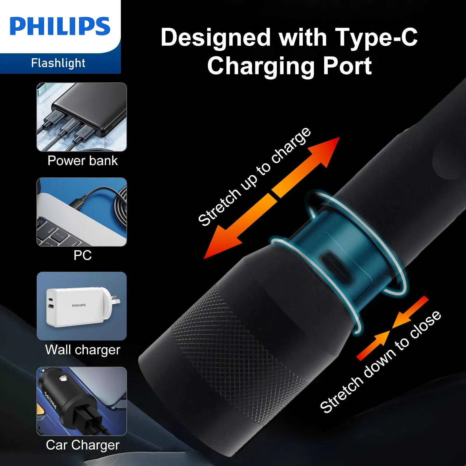 Philips SFL3602R Rechargeable LED Flashlight 1000 Lumens (Black)