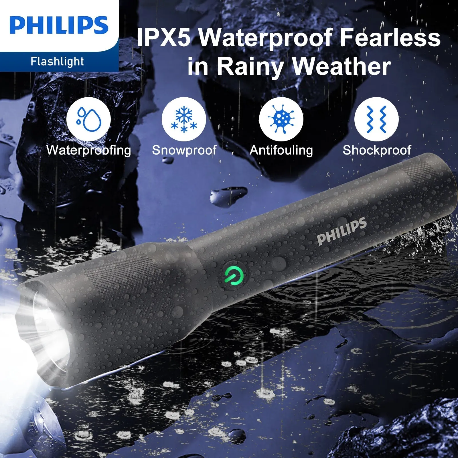 Philips SFL5805R Rechargeable LED Flashlight 1200 Lumens (Black)