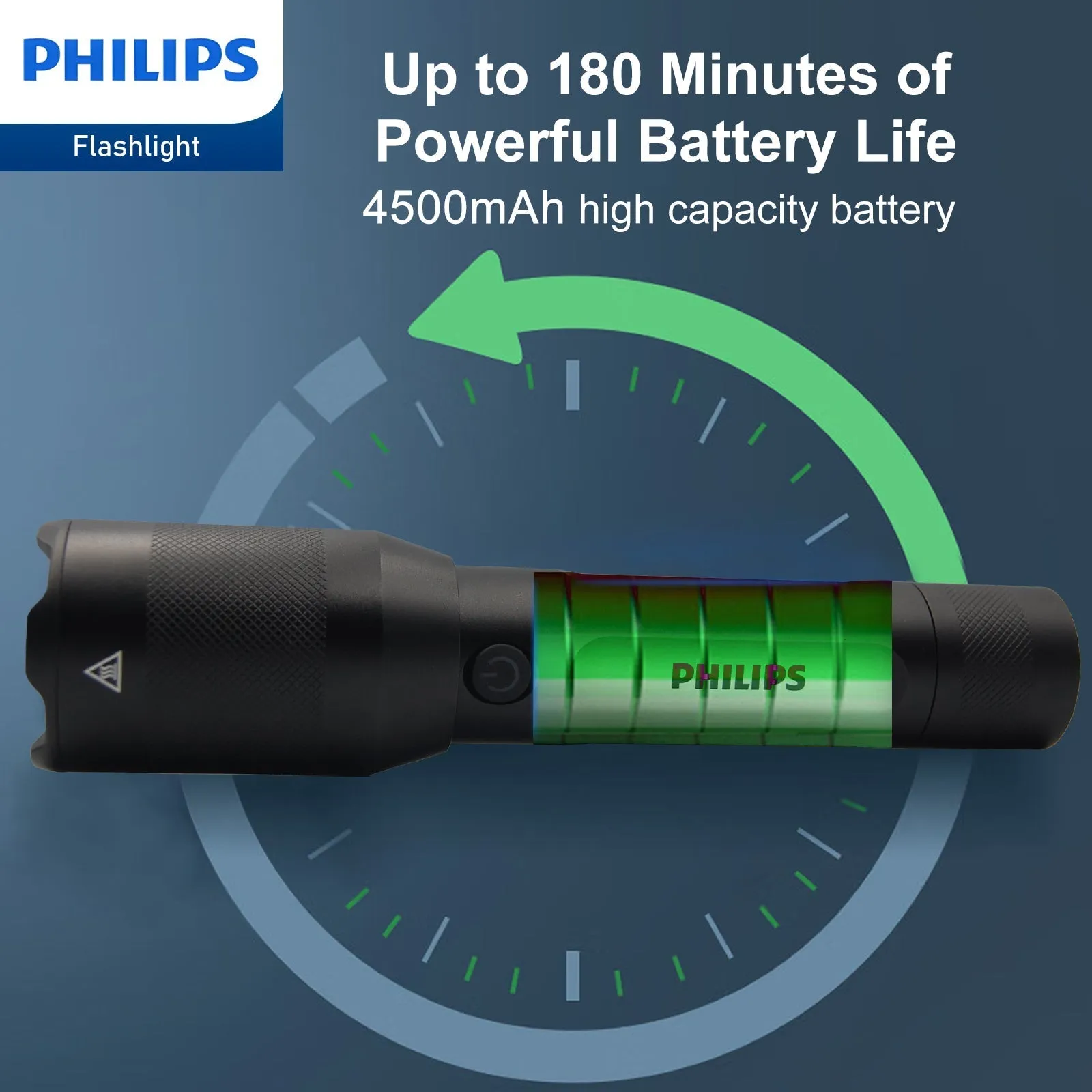 Philips SFL5805R Rechargeable LED Flashlight 1200 Lumens (Black)