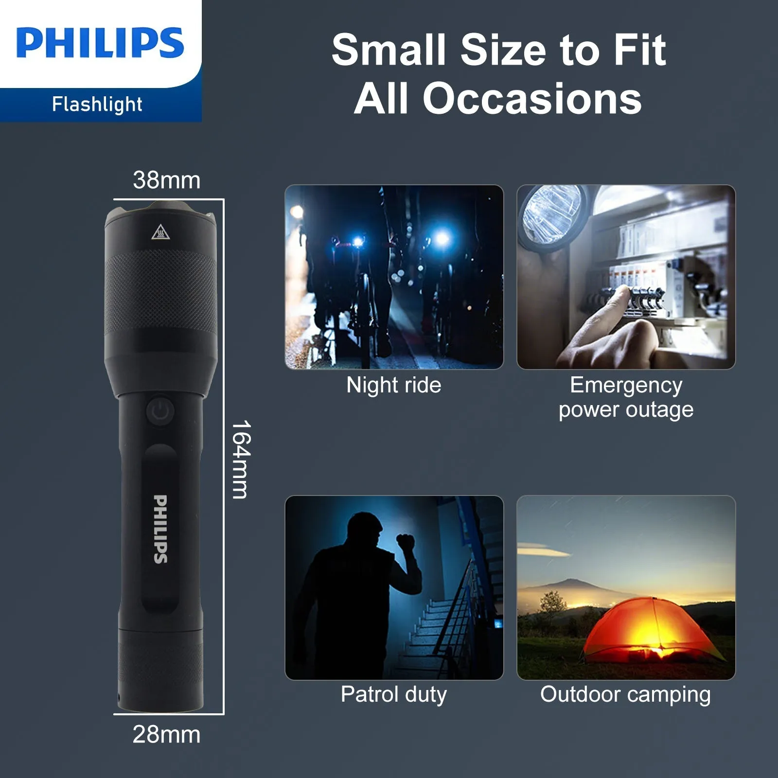 Philips SFL5805R Rechargeable LED Flashlight 1200 Lumens (Black)