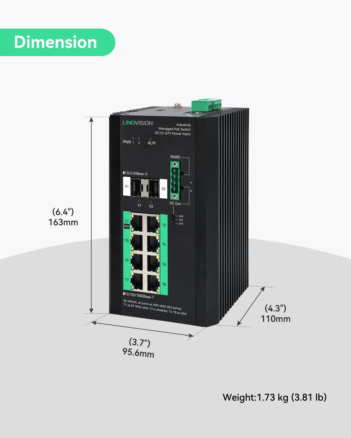(POE-SW708GM-DC12V) Industrial 8 Ports Full Gigabit Managed POE Switch with DC12~57V Input