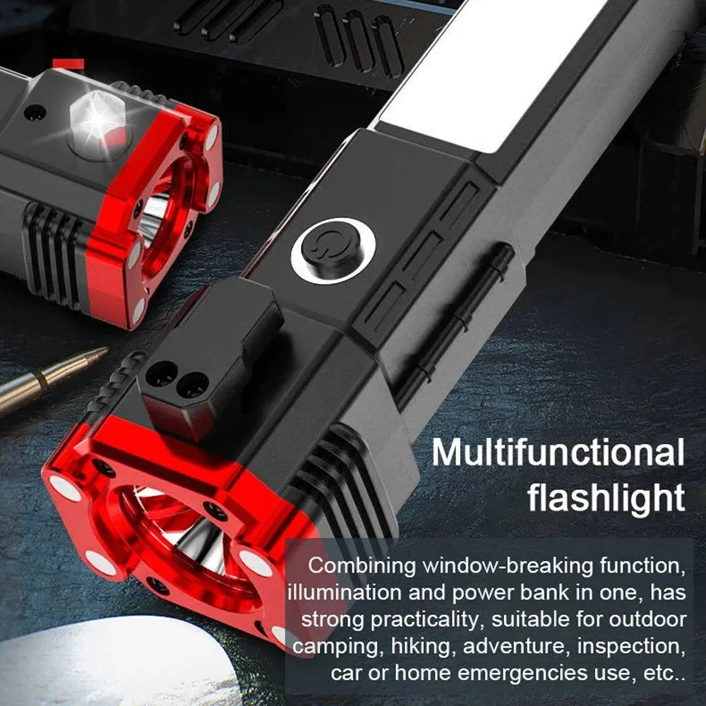 Portable LED Flashlight Multifunctional Work Light Power Bank Emergencies Safety Hammer Waterproof for Car Adventure Inspection