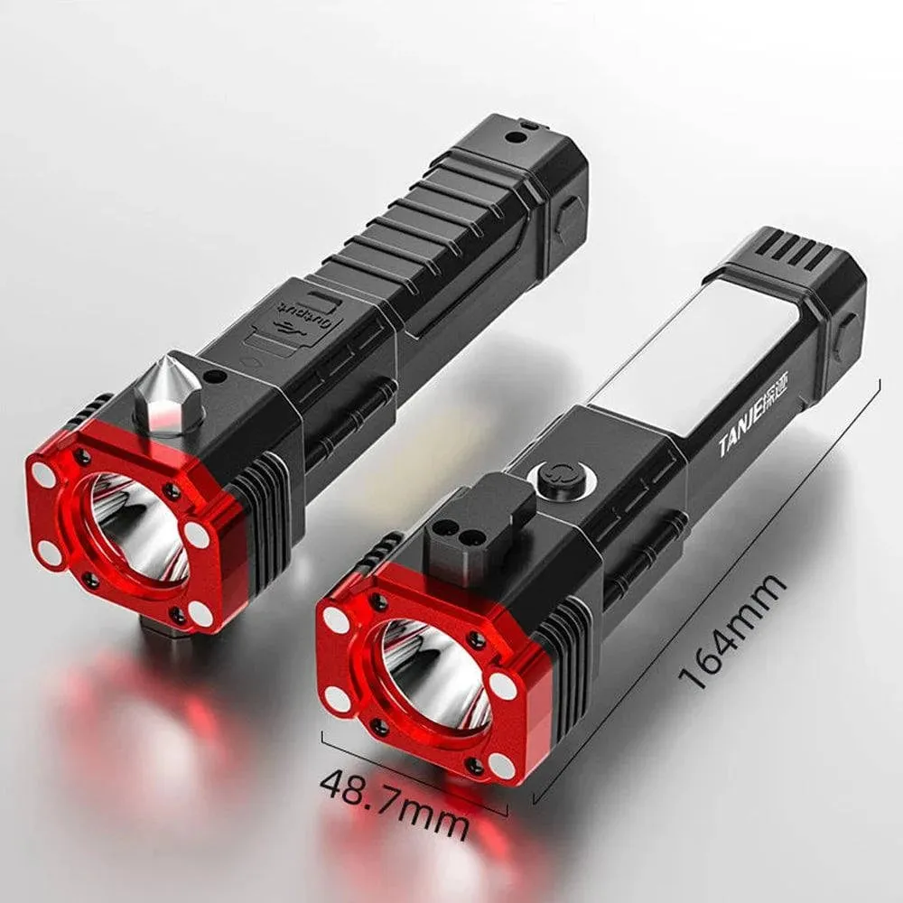 Portable LED Flashlight Multifunctional Work Light Power Bank Emergencies Safety Hammer Waterproof for Car Adventure Inspection
