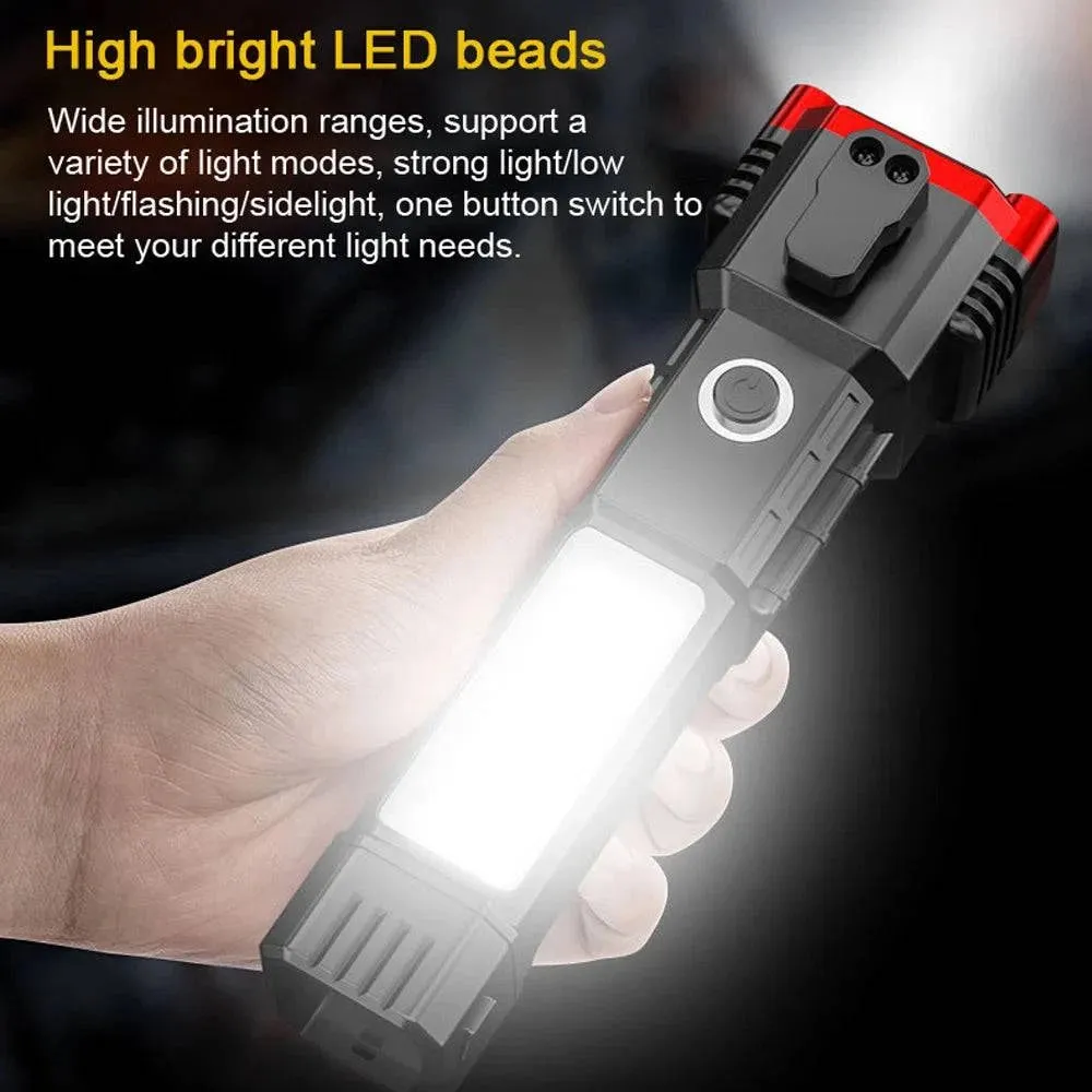 Portable LED Flashlight Multifunctional Work Light Power Bank Emergencies Safety Hammer Waterproof for Car Adventure Inspection