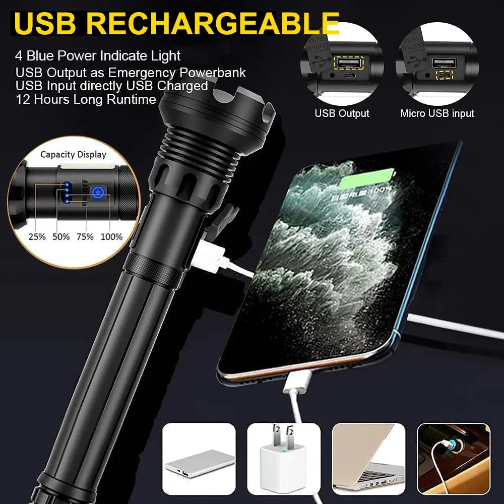 "Illuminate Your World: 90000 Lumens XHP90 LED Tactical Flashlight - Power & Precision"