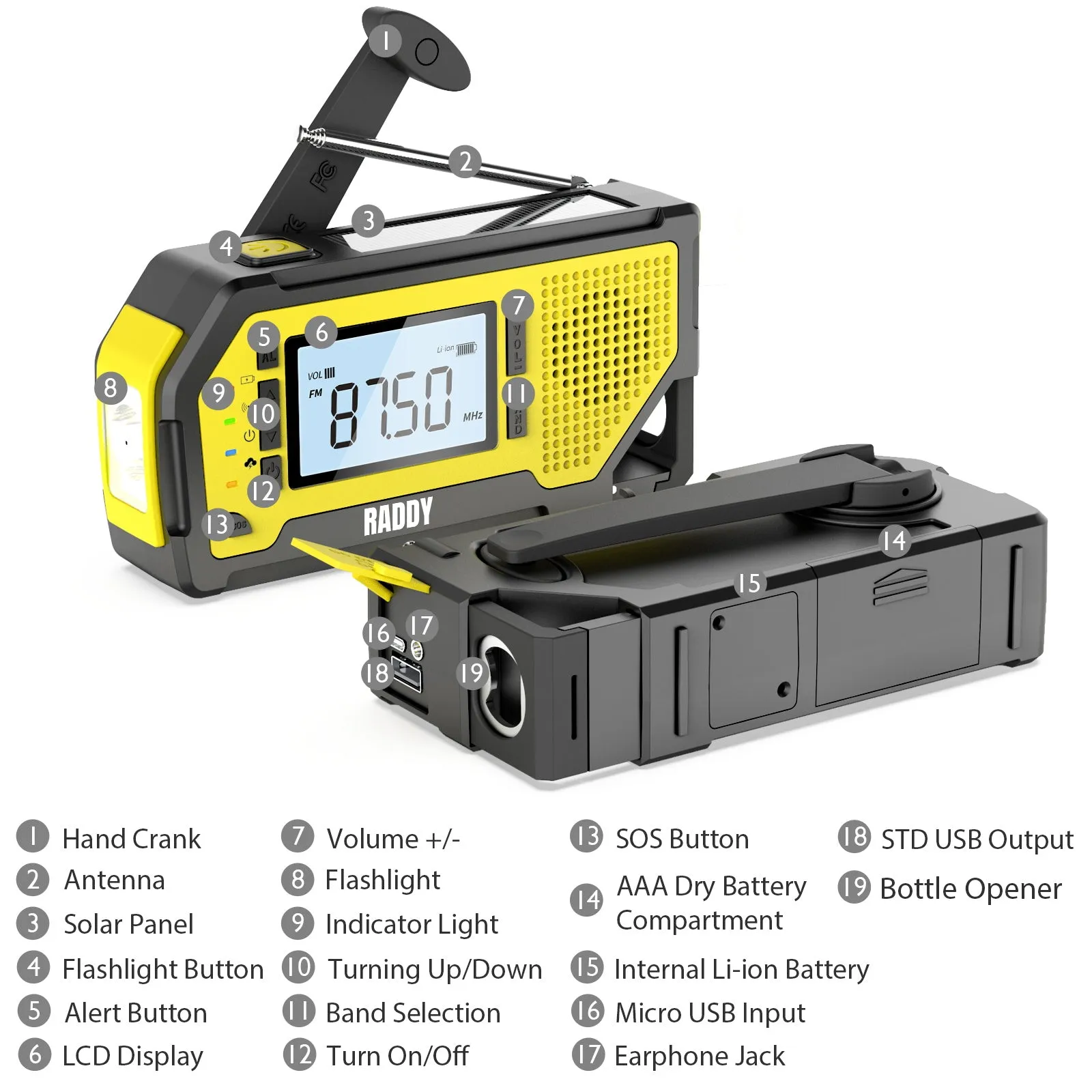 Raddy NW3 Emergency Weather Radio | NOAA Alert | Hand Crank Solar Power [DISCONTINUED]