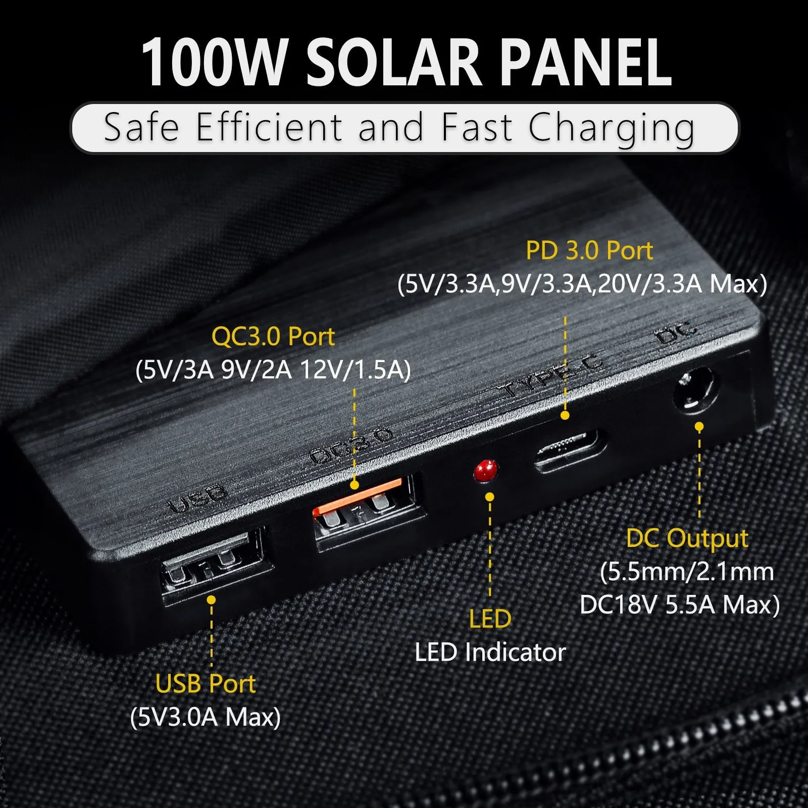 ROCKSOLAR 100W 12V Foldable Solar Panel - Portable USB Solar Battery Charger