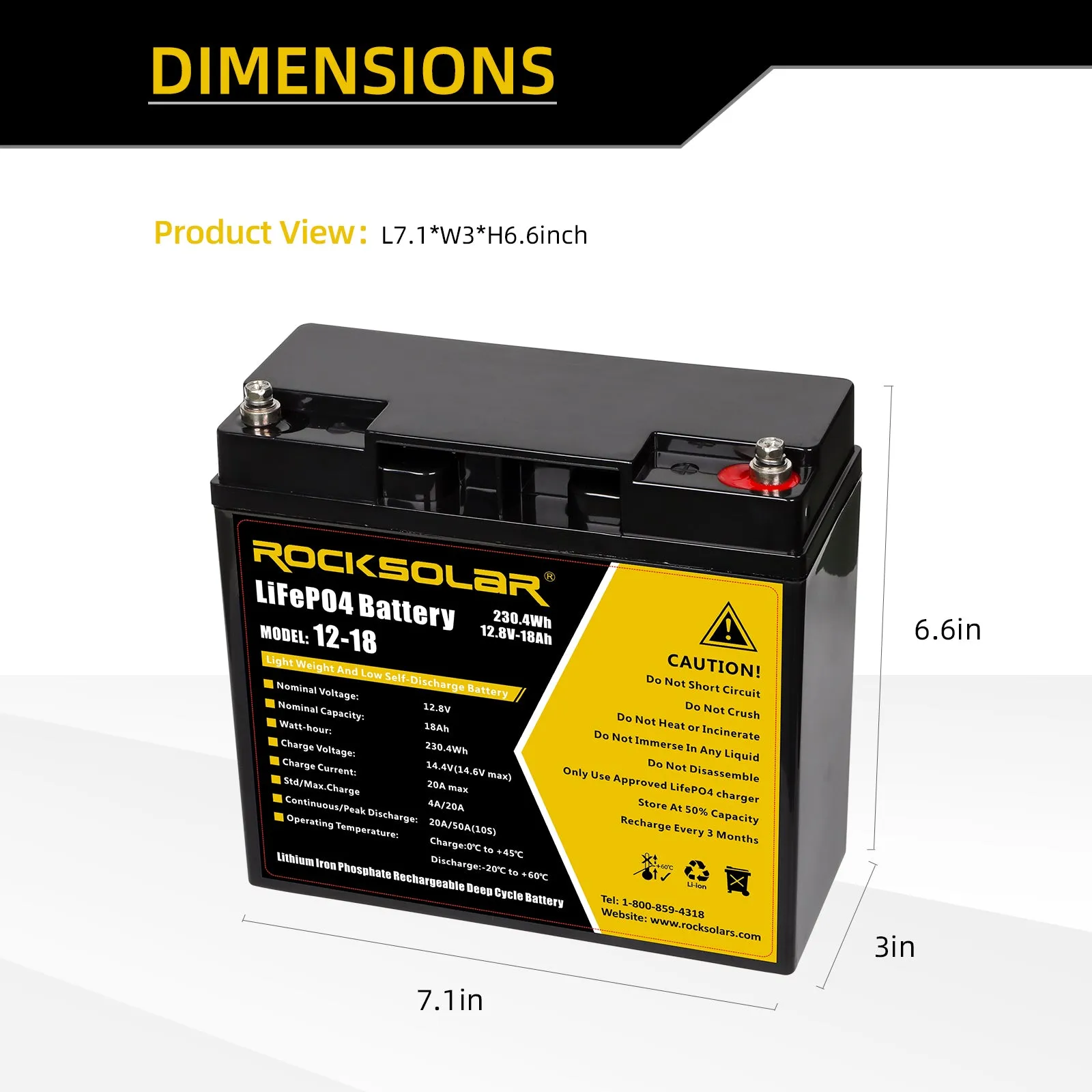 ROCKSOLAR 12V 18Ah Deep Cycle Lithium Battery (LIFEPO4)