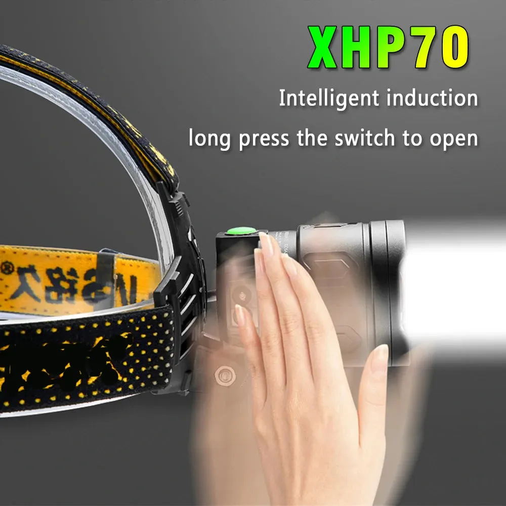 Super Powerful XHP70 Led Headlamp Induction Zoom Headlight XHP50 Rechargeable Head Flashlight Use 3x18650 Battery for Camping