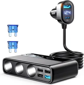 timeless 3 Socket Car Cigarette Lighter Adapter, 154W PD & QC 3.0 Fast USB Car Charger, 12V/24V DC Outlet Cigarette Lighter Splitter with Individual Switches for All Car Devices
