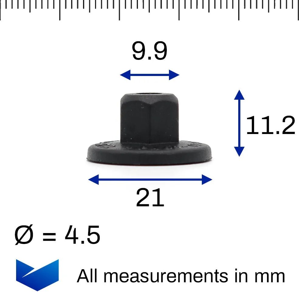 Unthreaded Plastic Nut for Trims, Upholstery and Part Mounting- Volkswagen 8E0825265C