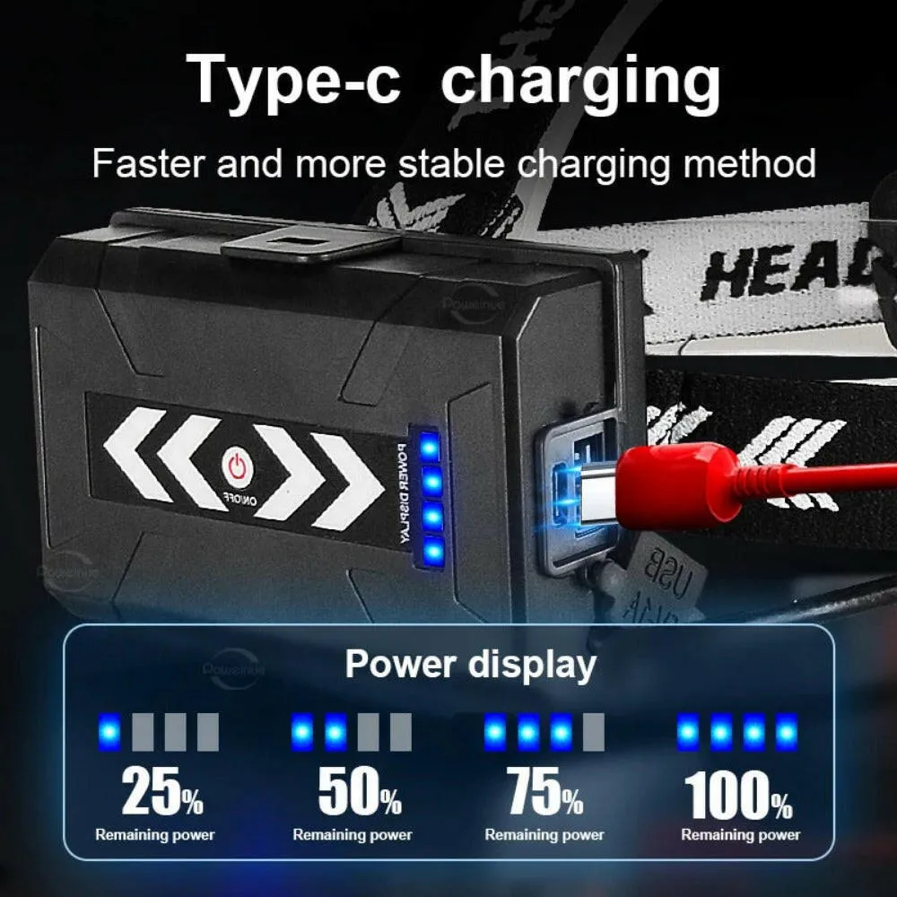 XHP360 High-Power LED Headlight High-Brightness USB Rechargeable Zoom IPX4 Waterproof Headlamp Camping Outdoor Work Head Lantern