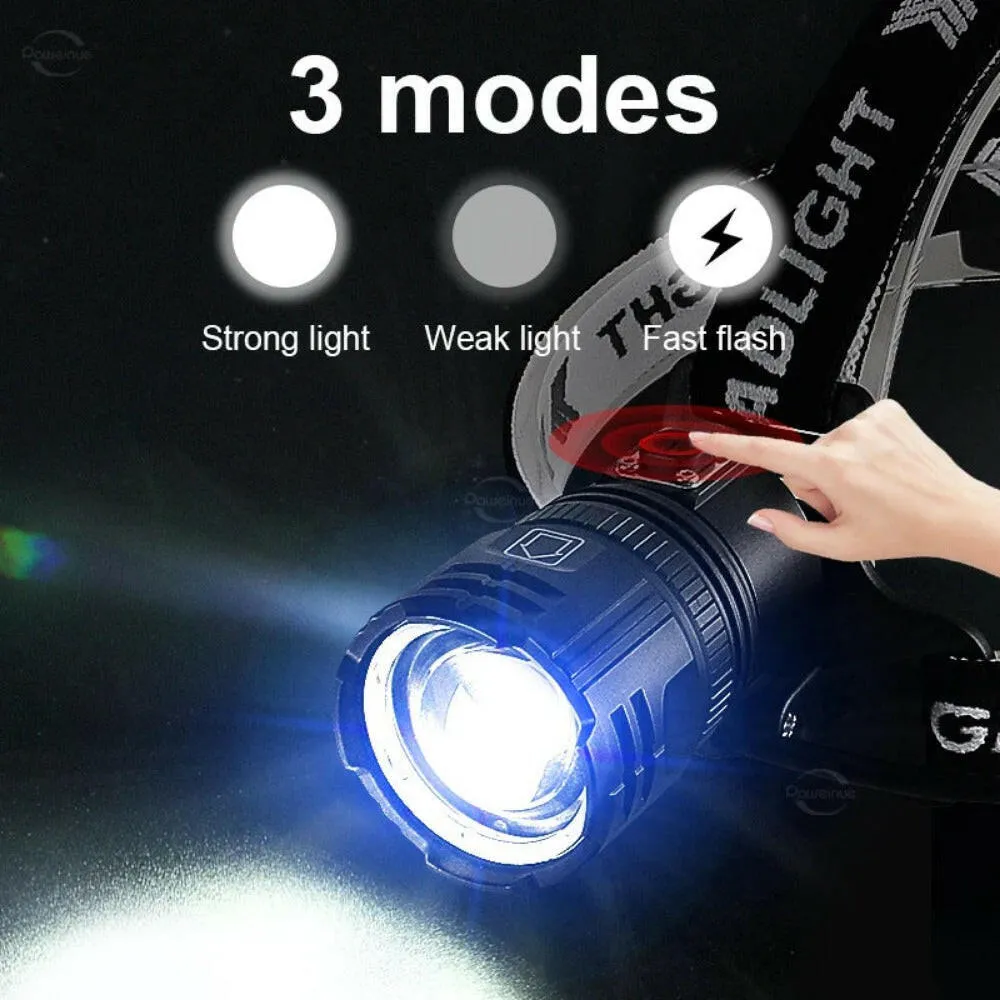 XHP360 High-Power LED Headlight High-Brightness USB Rechargeable Zoom IPX4 Waterproof Headlamp Camping Outdoor Work Head Lantern